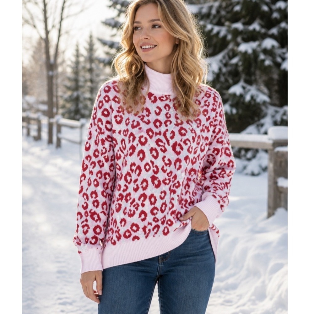 CABANA By Crown & Ivy Sweater Womens Large  Pink‎ Red Pullover Cottagecore